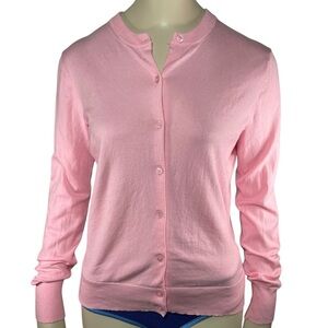 JCrew Pink cotton cardigan sweater small button front sz small feminine classic